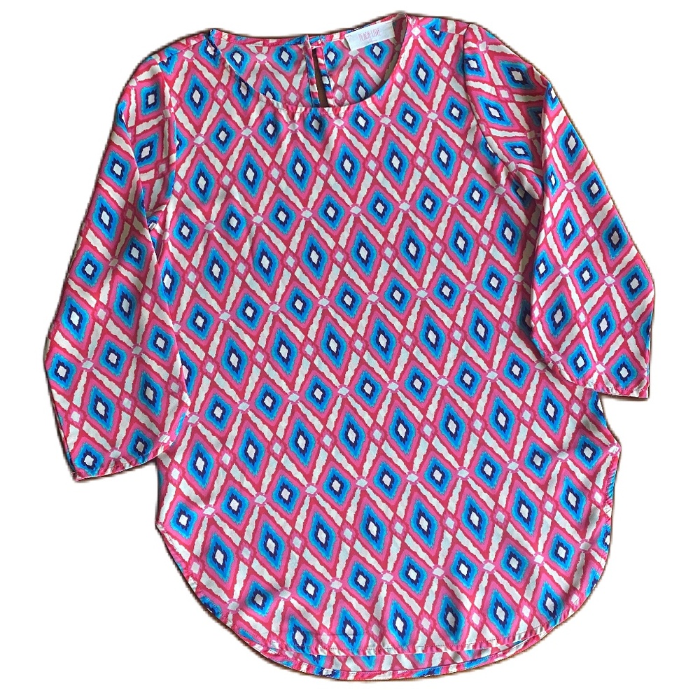 Peach Love California tunic top pink blue diamond pattern Small - Picture 4 of 16